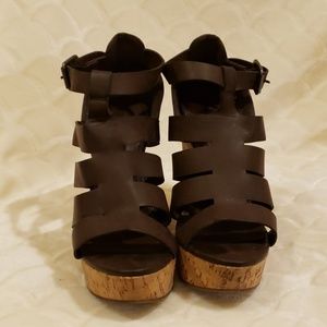 Brown strappy wedges